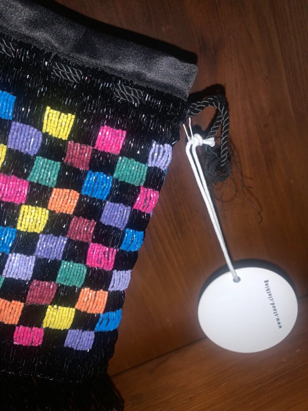STAUD Colorful Beaded Check Drawstring Pouch. - Picture 3 of 4